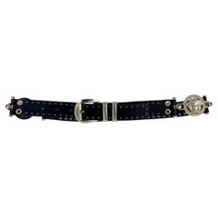 S/S 1994 Gianni Versace Medusa Medallion Black Leather Grommet Belt
