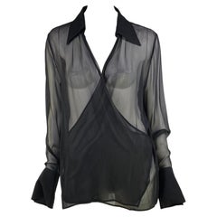 Fin des années 1990 - Tom Ford Gucci blouse tunique noire à col plongeant et surdimensionné