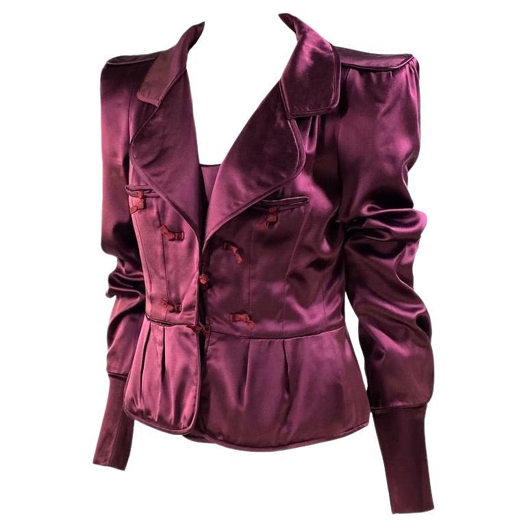 F/W 2004 Yves Saint Laurent by Tom Ford Silk Pagoda Chinoiserie Jacket Burgundy 2