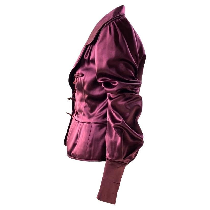 F/W 2004 Yves Saint Laurent by Tom Ford Silk Pagoda Chinoiserie Jacket Burgundy 1
