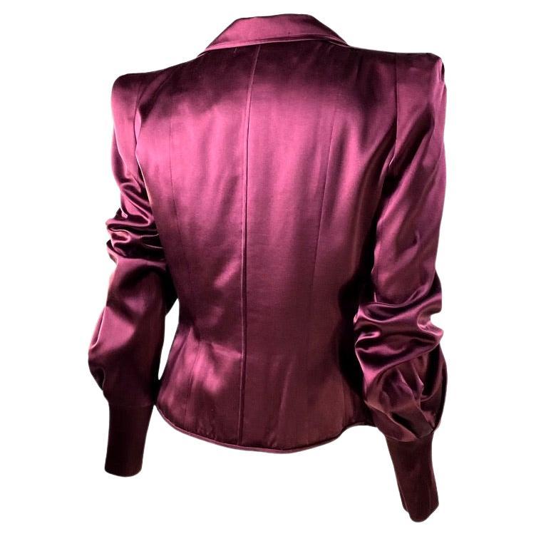F/W 2004 Yves Saint Laurent by Tom Ford Silk Pagoda Chinoiserie Jacket Burgundy In Excellent Condition In West Hollywood, CA