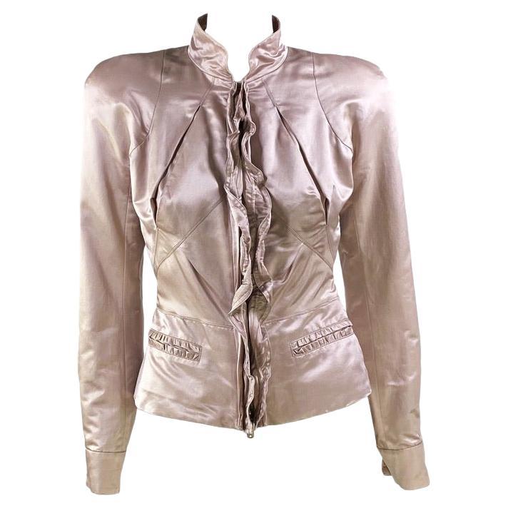 S/S 2003 Yves Saint Laurent by Tom Ford Pink Ruffle Cotton Silk Blazer Jacket For Sale