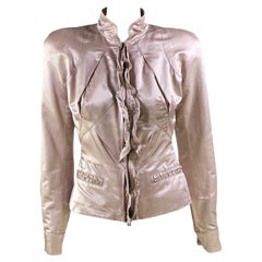 S/S 2003 Yves Saint Laurent by Tom Ford Pink Ruffle Cotton Silk Blazer Jacket