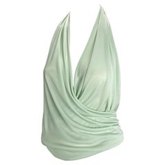 S/S 2005 Versace by Donatella Medusa Medallion Backless Halter Top Blue Blouse