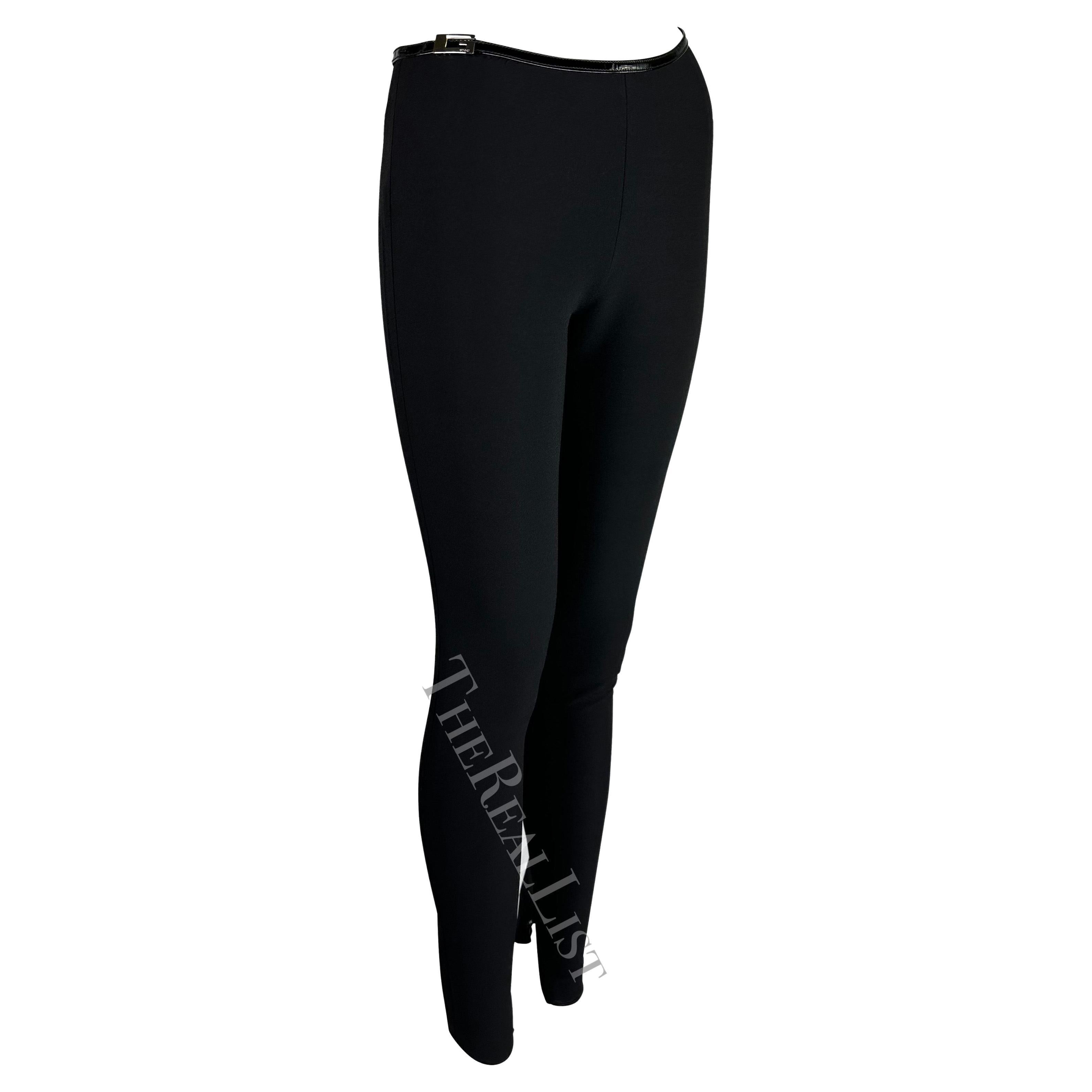 F/W 1997 Gucci by Tom Ford Runway Black Square 'G' Buckle Patent Stretch Pants For Sale