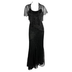 F/W 2005 Yigal Azrouël Runway Black Metallic Lace Slip Gown 8US