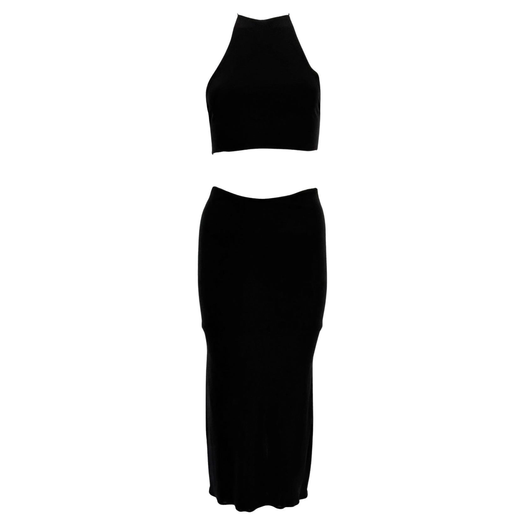 1990 Yigal Azrouël Black Crop Top Bodycon Skirt Set