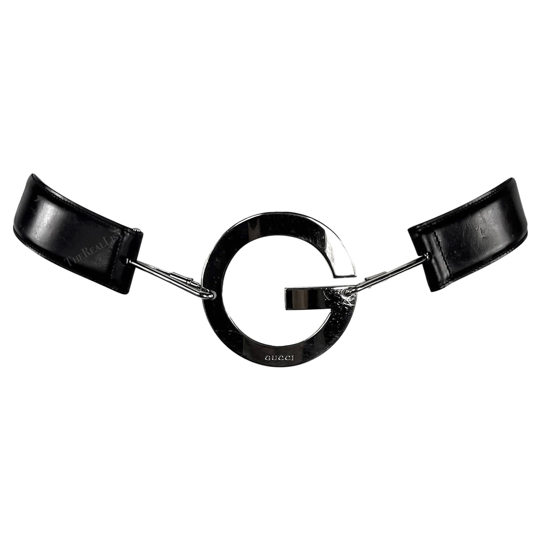S/S 1996 Gucci by Tom Ford Silver Round G Medallion Buckle Black