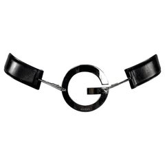 S/S 1996 Gucci by Tom Ford Silver Round G Medallion Buckle Black Belt 85/34