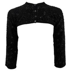 S/S 1999 Dolce & Gabbana Runway Beaded Black Ultra Cropped Cardigan Top