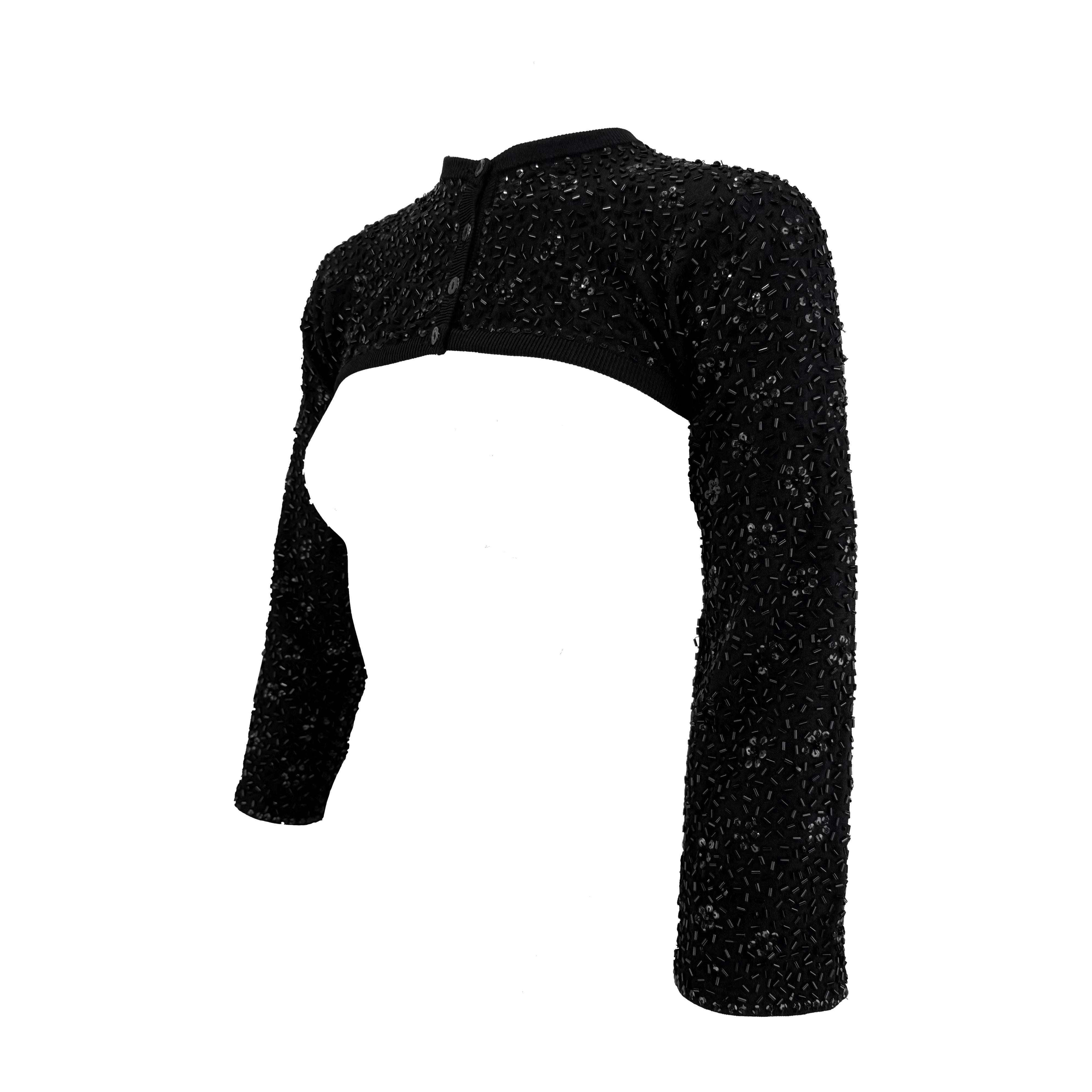 Noir S/S 1999 Dolce & Gabbana Runway Top cardigan ultra-croisé noir avec perles en vente