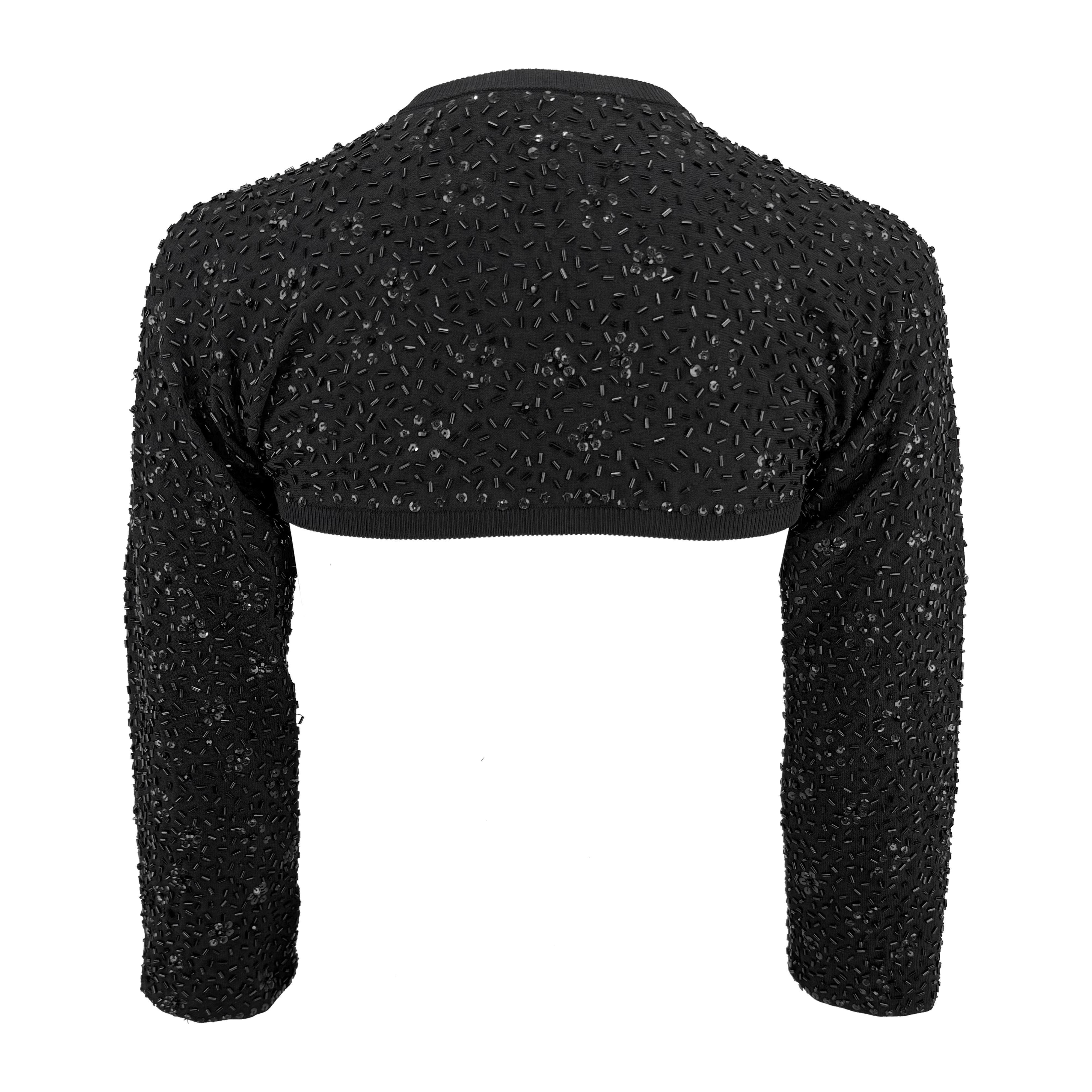 S/S 1999 Dolce & Gabbana Runway Top cardigan ultra-croisé noir avec perles Pour femmes en vente