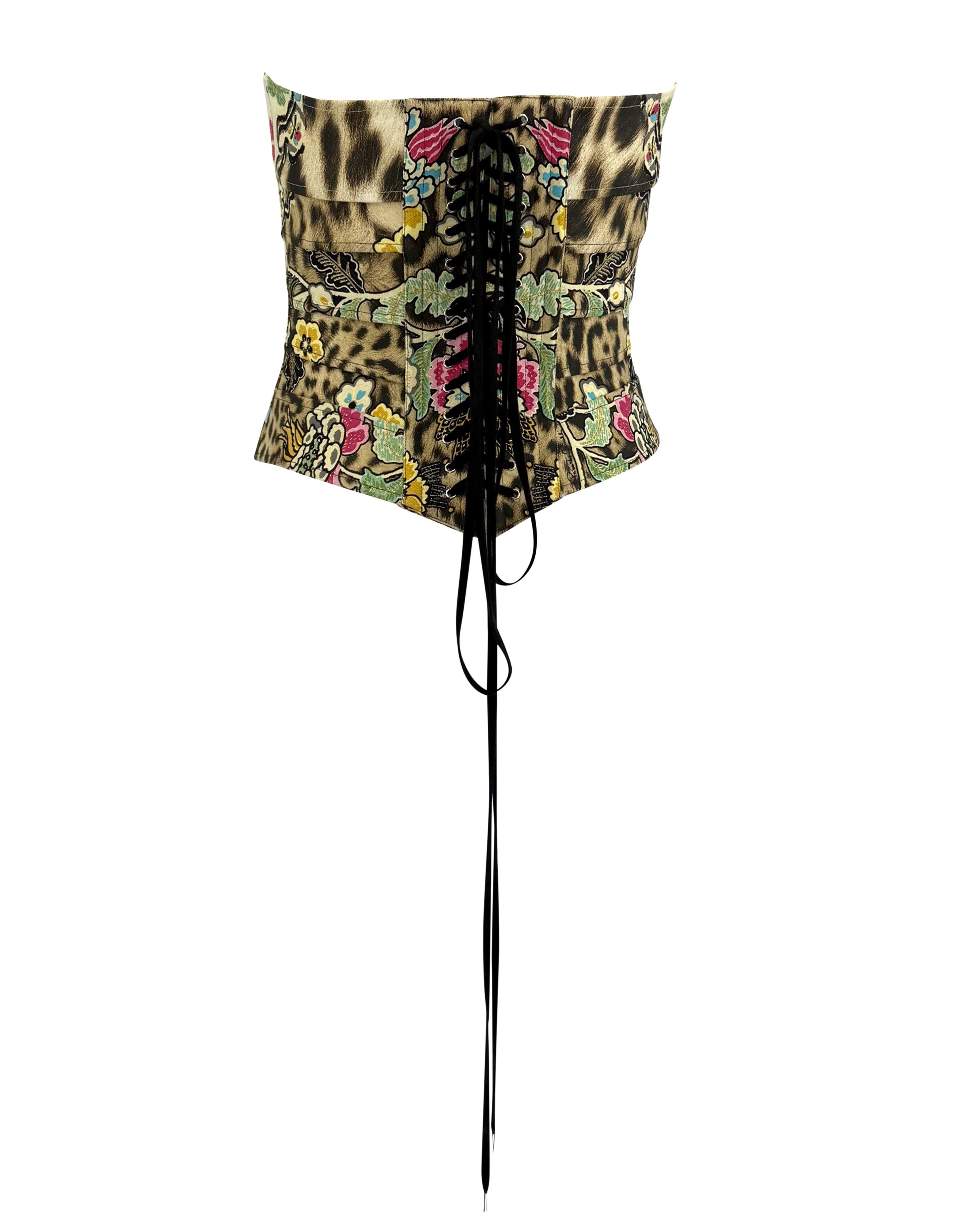 S/S 2003 Roberto Cavalli Chinoiserie Print Creme Lace-Up Corset Top In Excellent Condition For Sale In West Hollywood, CA