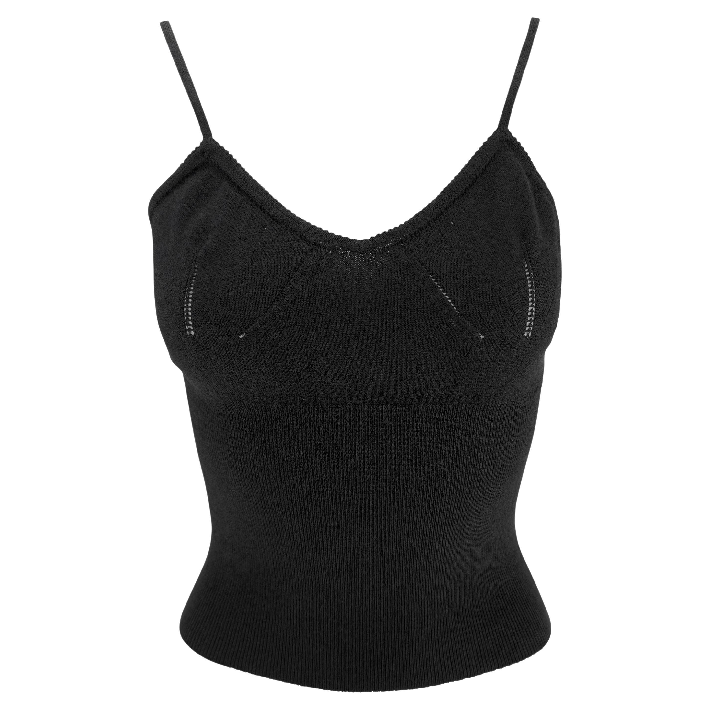 Canotta anni 2000 Dolce & Gabbana Bodycon traforata in maglia nera con pinces in vendita