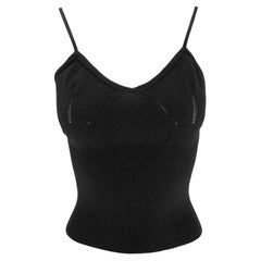2000s Dolce & Gabbana Bodycon Perforated Cinched Knit Black Tank Top