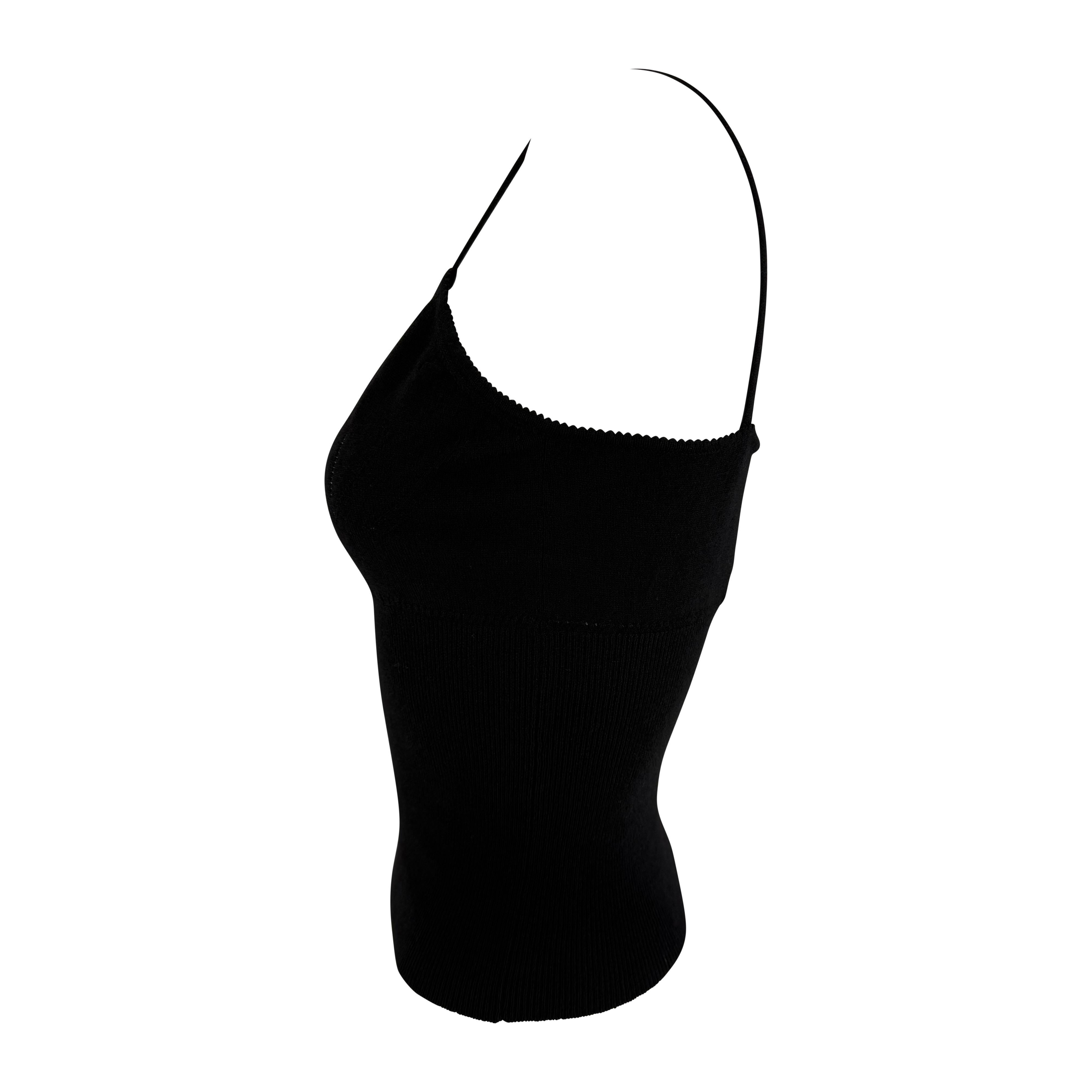 Nero Canotta anni 2000 Dolce & Gabbana Bodycon traforata in maglia nera con pinces in vendita