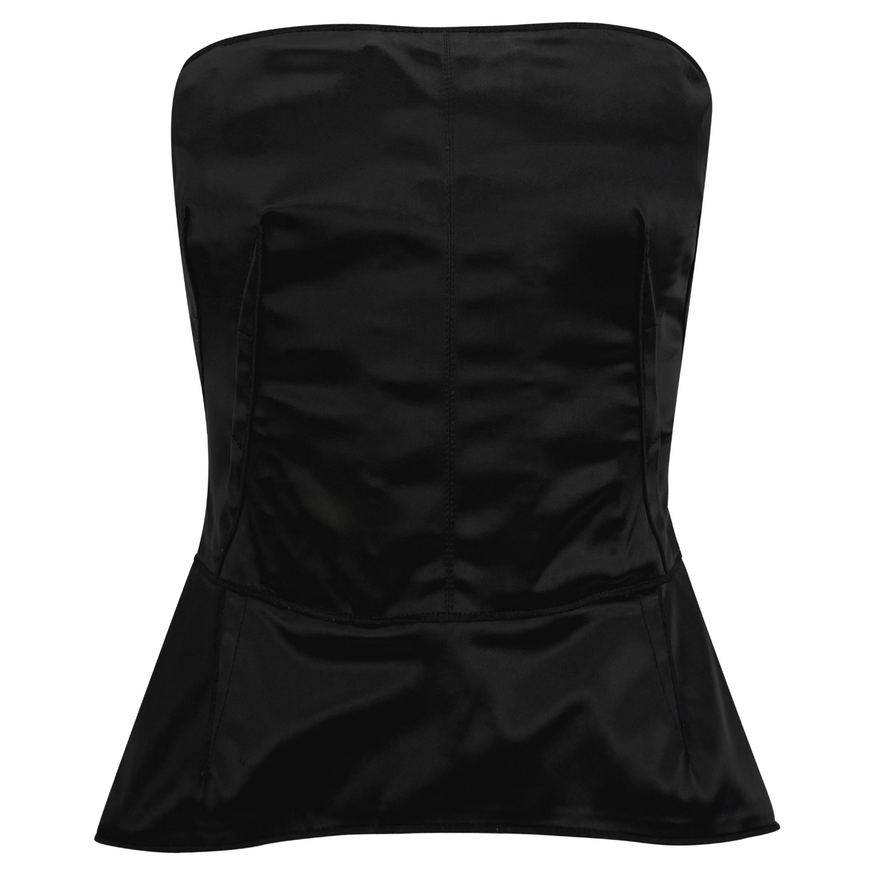 Dolce & Gabbana, anni 2000, Top bustier senza spalline in raso nero con stecche