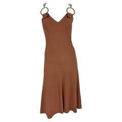 2000s Dolce & Gabbana Oversized Gold Chain Brown Stretch Dress