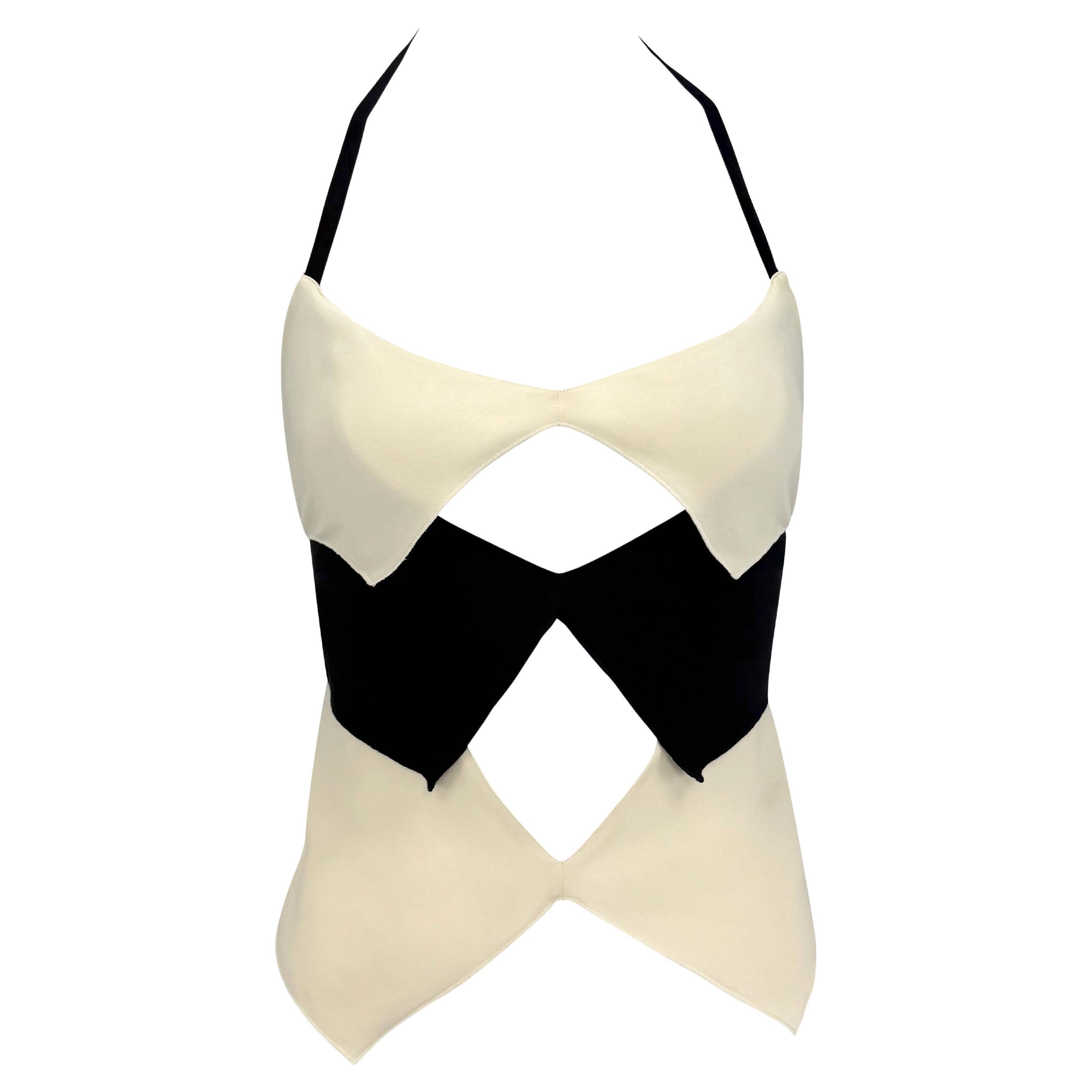 S/S 2004 Giorgio Armani Runway Tiered Off-White Navy Backless Silk Top (Top de soie dos nu) en vente