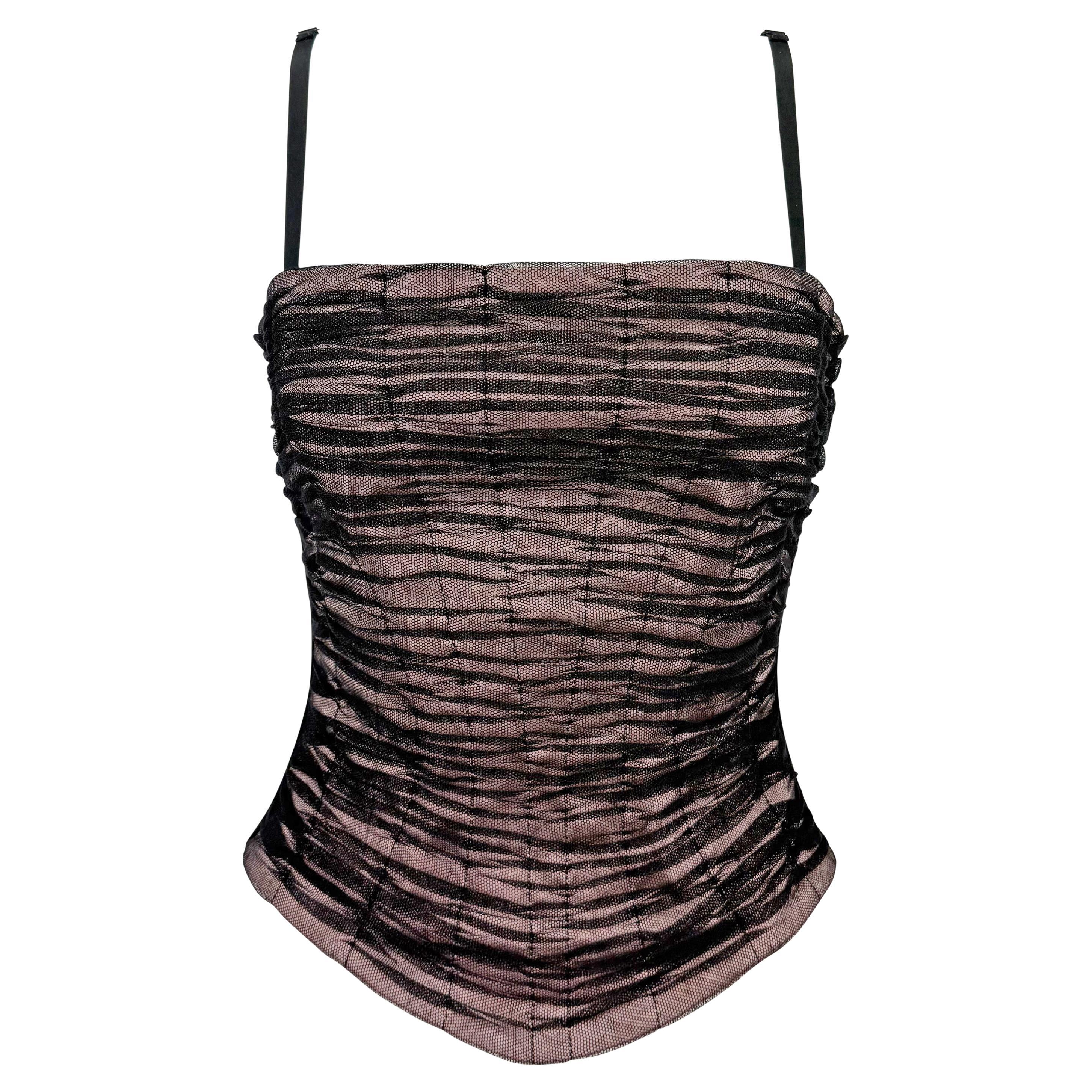 NWT 2000s Dolce & Gabbana Mauve Corset Boned Tulle Overlay Hourglass Bustier Top