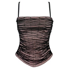 NWT 2000s Dolce & Gabbana Mauve Corset Boned Tulle Overlay Hourglass Bustier Top