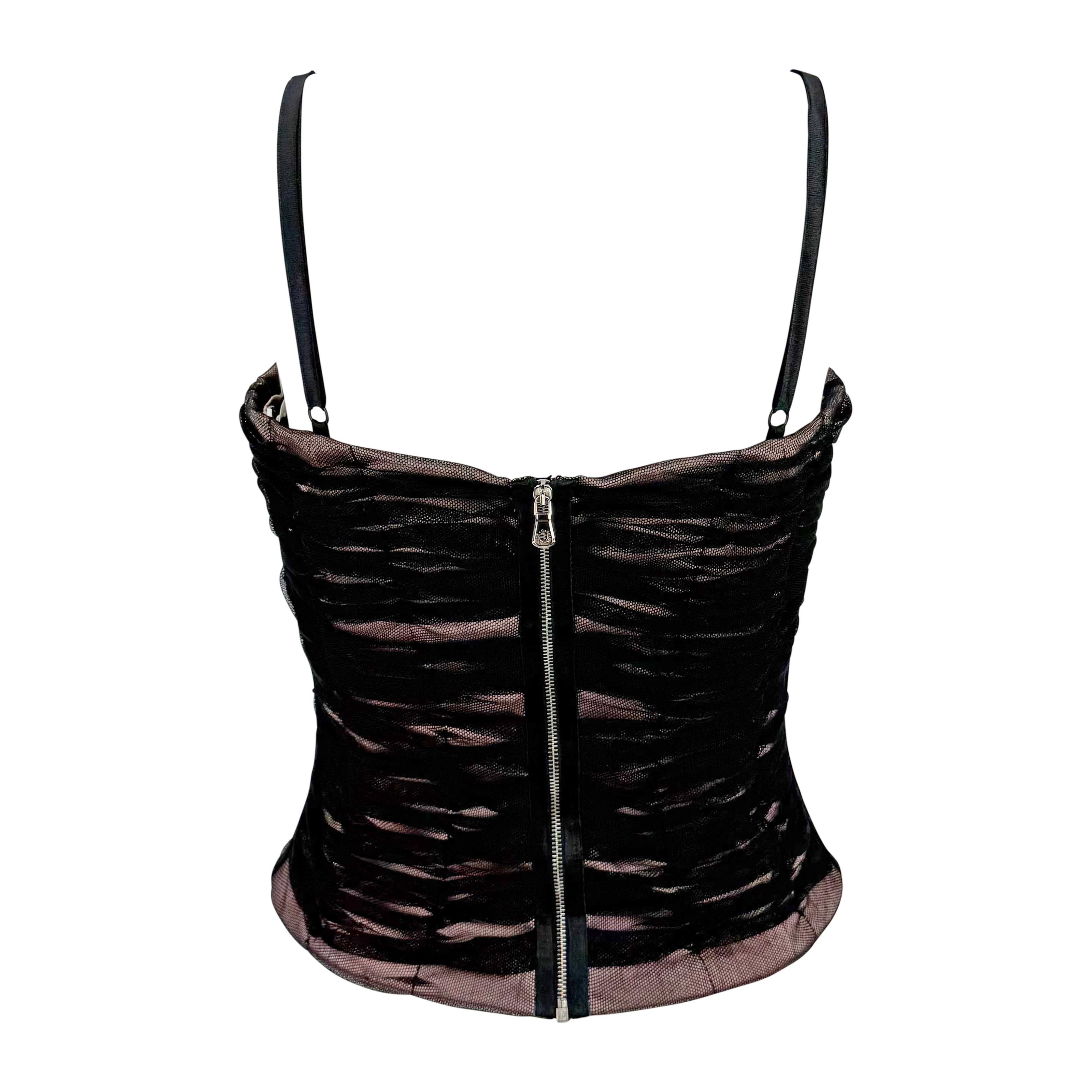 NWT 2000s Dolce & Gabbana Mauve Corset Corsed Tulle Overlay Hourglass Bustier Top Excellent état - En vente à West Hollywood, CA