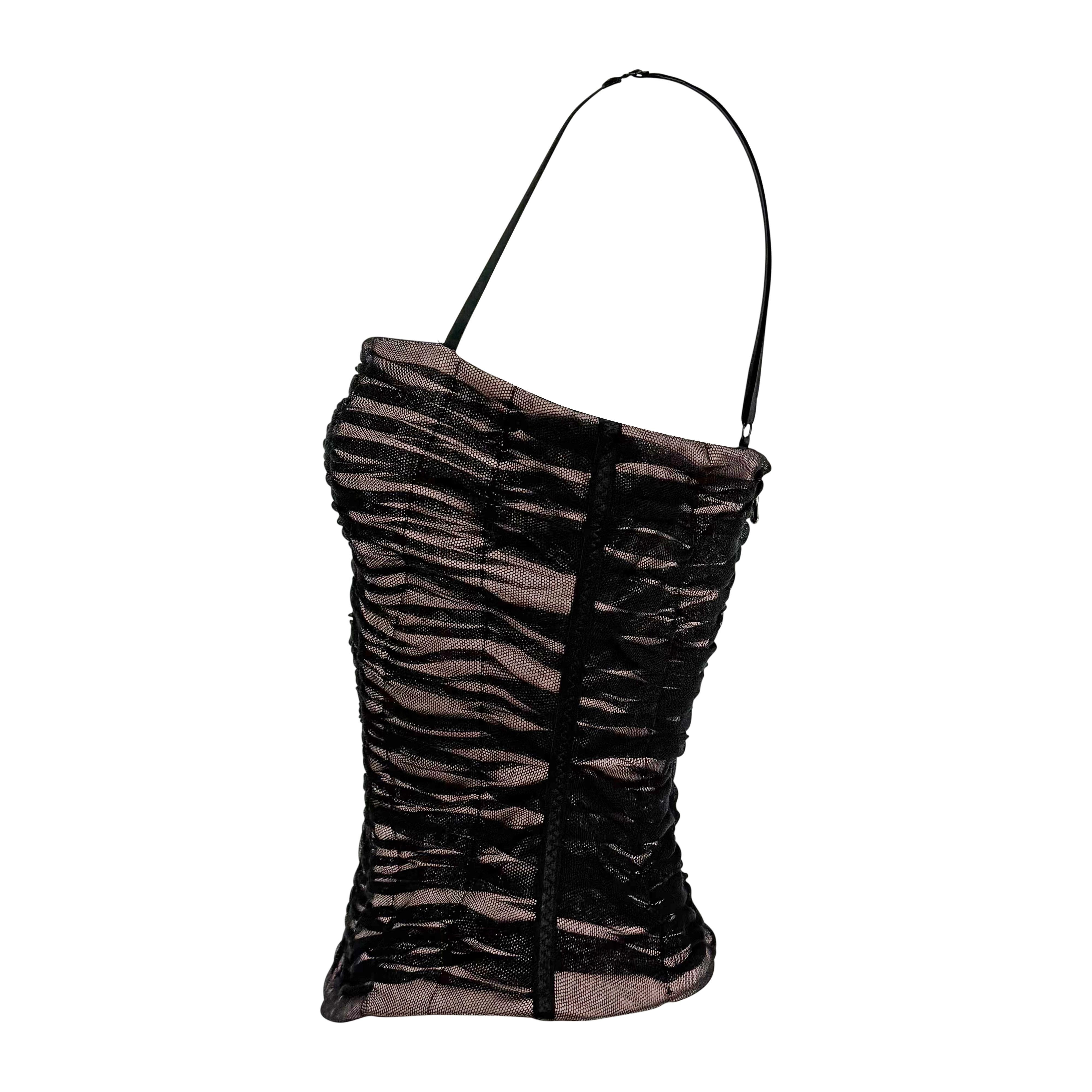 Noir NWT 2000s Dolce & Gabbana Mauve Corset Corsed Tulle Overlay Hourglass Bustier Top en vente