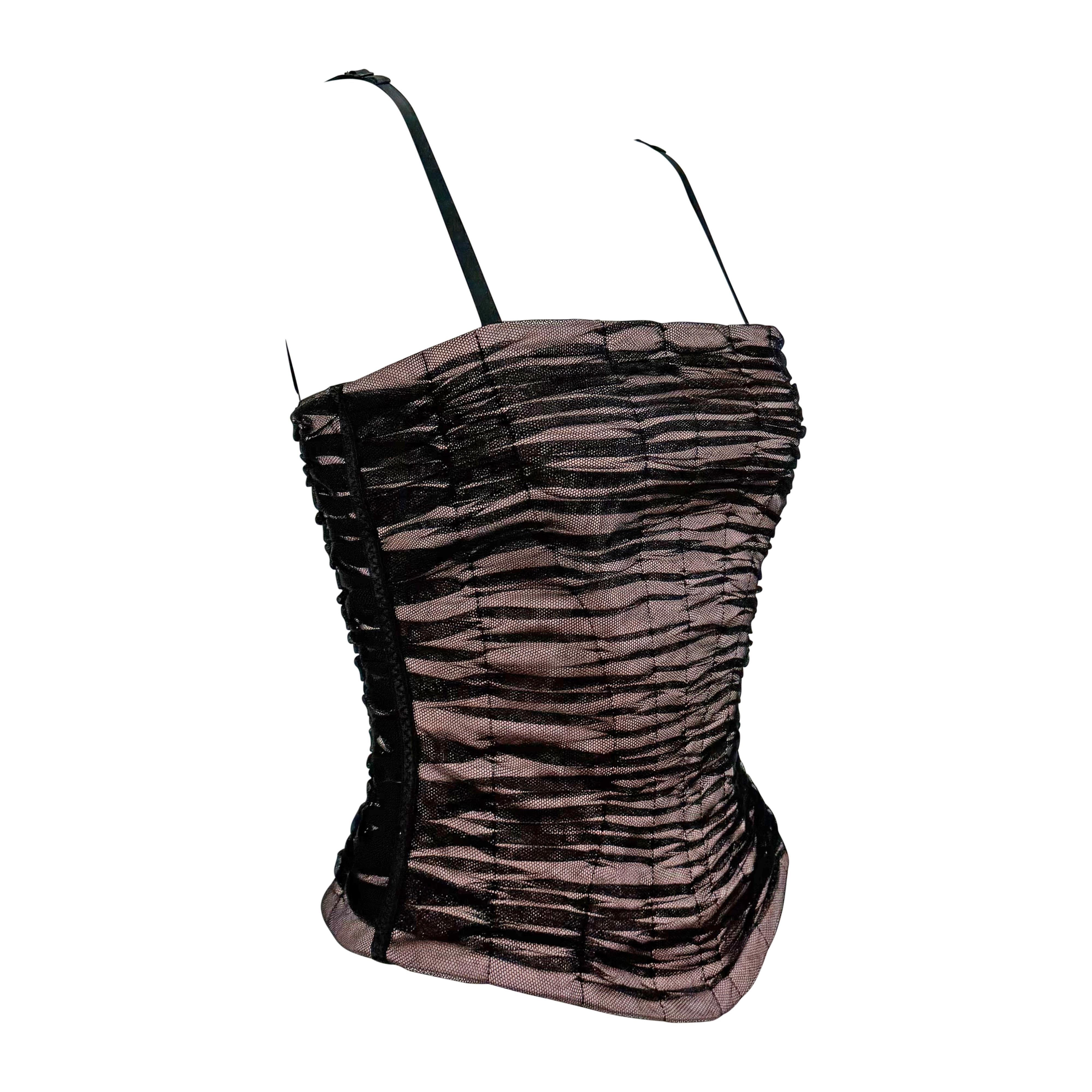 NWT 2000s Dolce & Gabbana Mauve Corset Corsed Tulle Overlay Hourglass Bustier Top en vente 1
