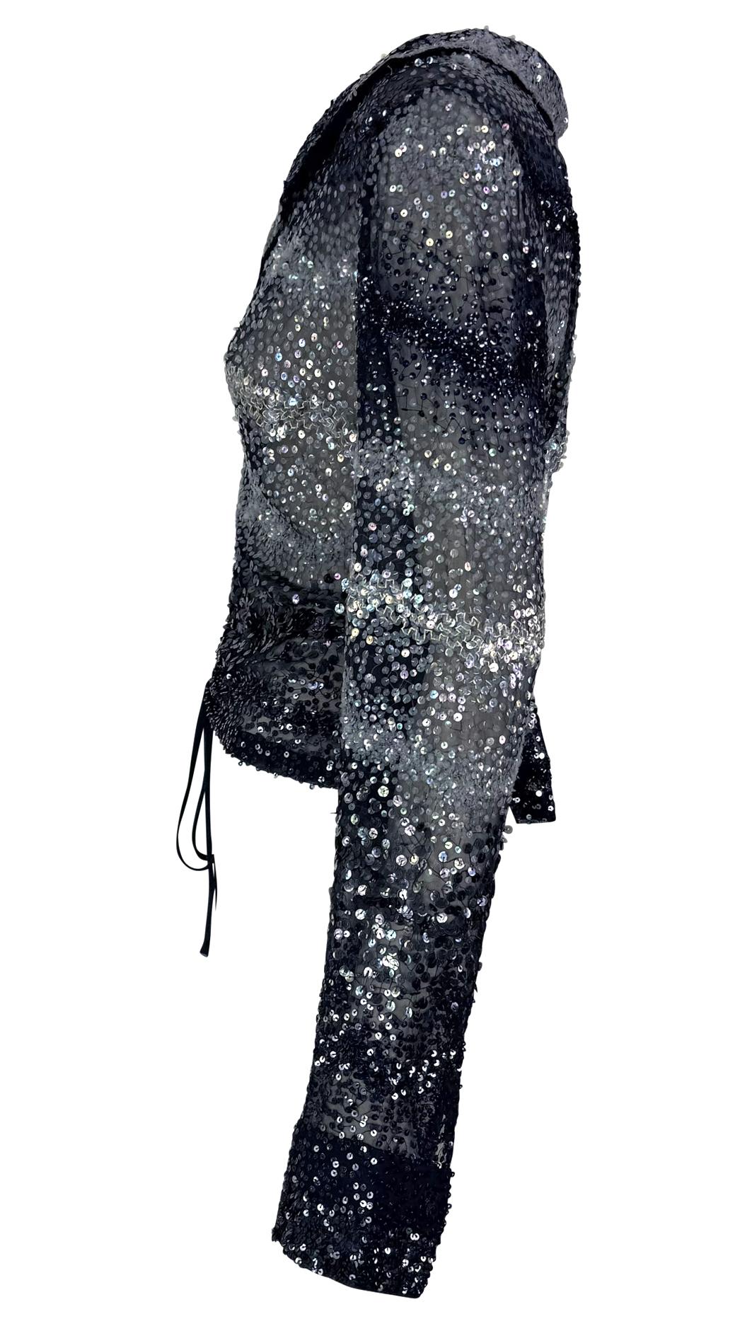 Women's S/S 2000 Randolph Duke Runway Sequin Sheer Tie Dye Drawsting Plunging Crop Top For Sale