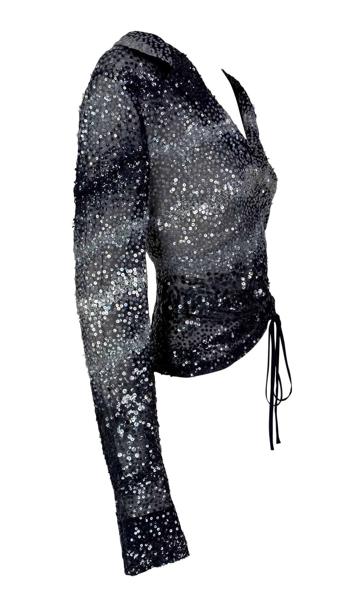 S/S 2000 Randolph Duke Runway Sequin Sheer Tie Dye Drawsting Plunging Crop Top For Sale 2