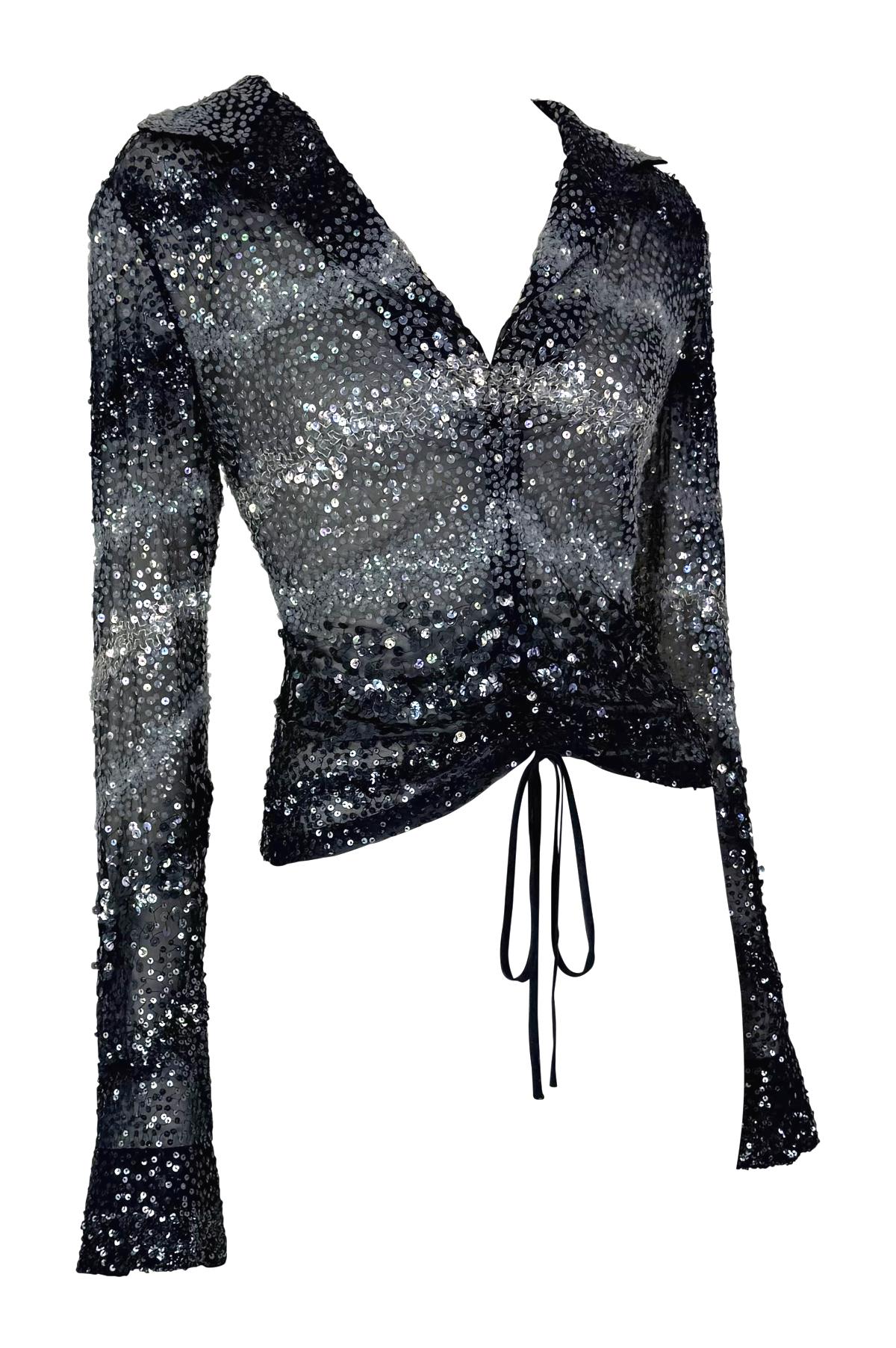 S/S 2000 Randolph Duke Runway Sequin Sheer Tie Dye Drawsting Plunging Crop Top For Sale 3