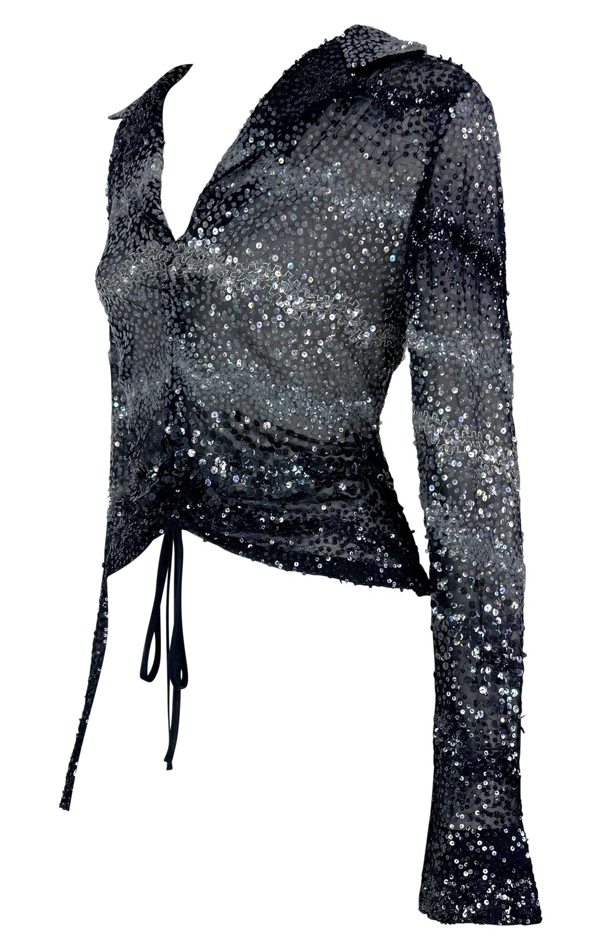 S/S 2000 Randolph Duke Runway Sequin Sheer Tie Dye Drawsting Plunging Crop Top In Excellent Condition For Sale In West Hollywood, CA