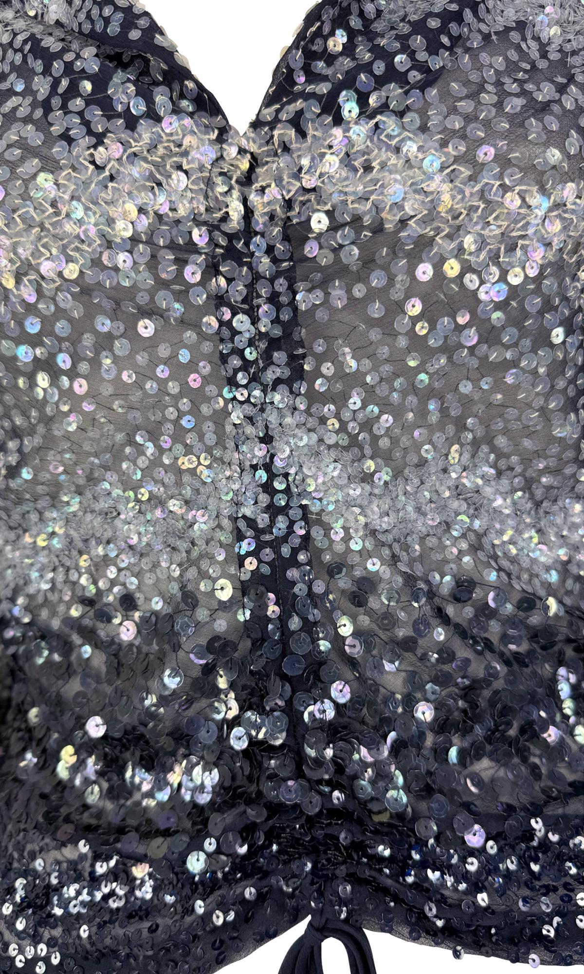 S/S 2000 Randolph Duke Runway Sequin Sheer Tie Dye Drawsting Plunging Crop Top For Sale 4