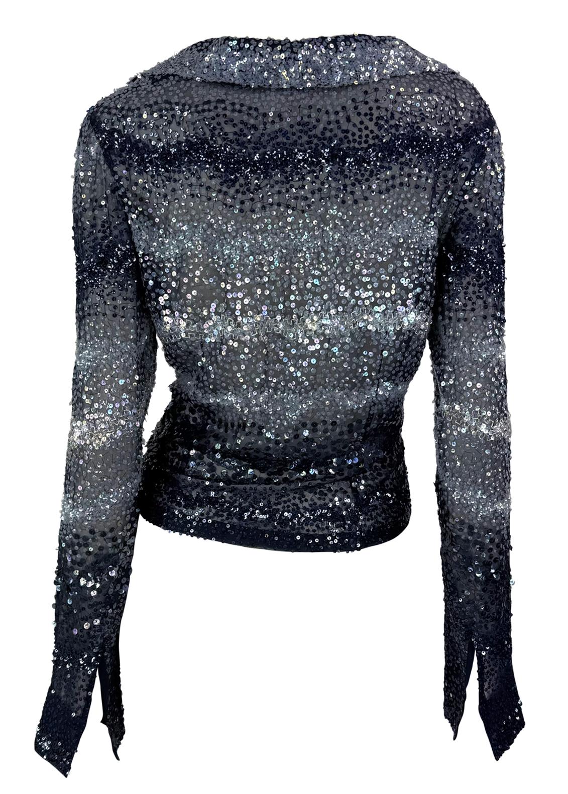 S/S 2000 Randolph Duke Runway Sequin Sheer Tie Dye Drawsting Plunging Crop Top For Sale 1