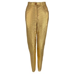 1990 Emanuel Ungaro - Pantalon en cuir gaufré imprimé serpent métallique doré