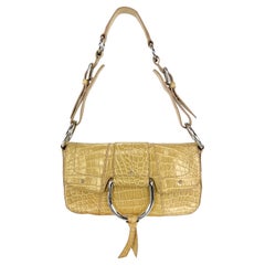 2004 Dolce & Gabbana Genuine Crocodile Tan Large Ring Flap Medium Shoulder Bag