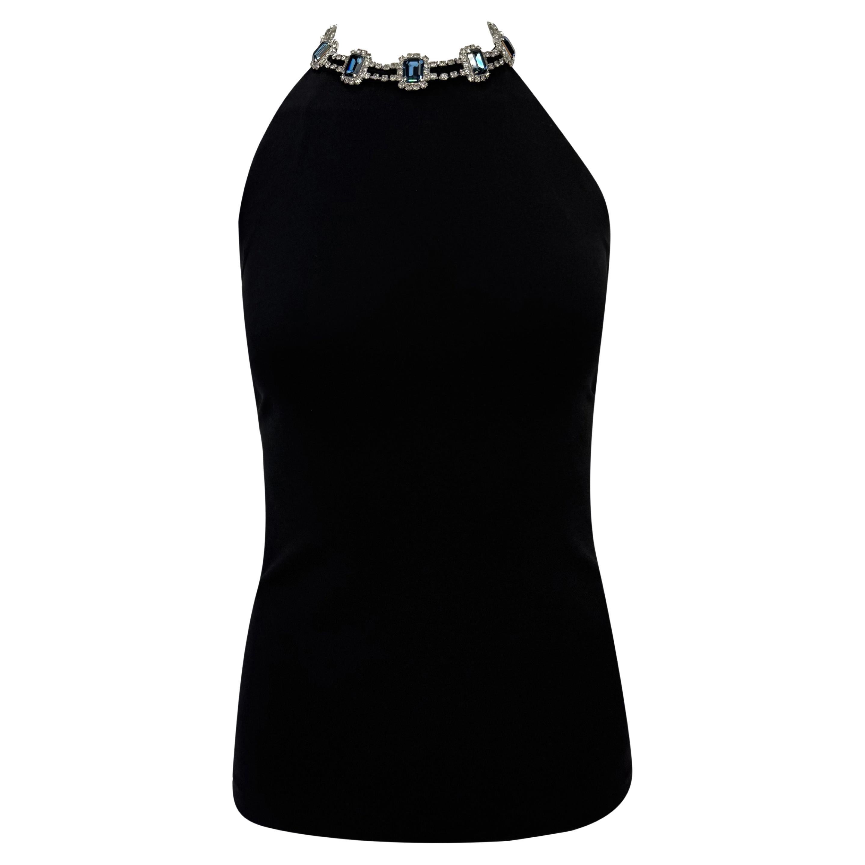 A/I 2001 Dolce & Gabbana - Top senza maniche elasticizzato nero con collana di strass