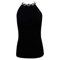 F/W 2001 Dolce & Gabbana Strass-Kette Schwarzes ärmelloses Stretch-Top