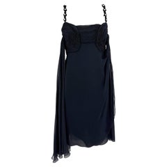 S/S 1995 Valentino Garavani Runway Navy Crepe Chiffon Pearl Ruched Mini Dress