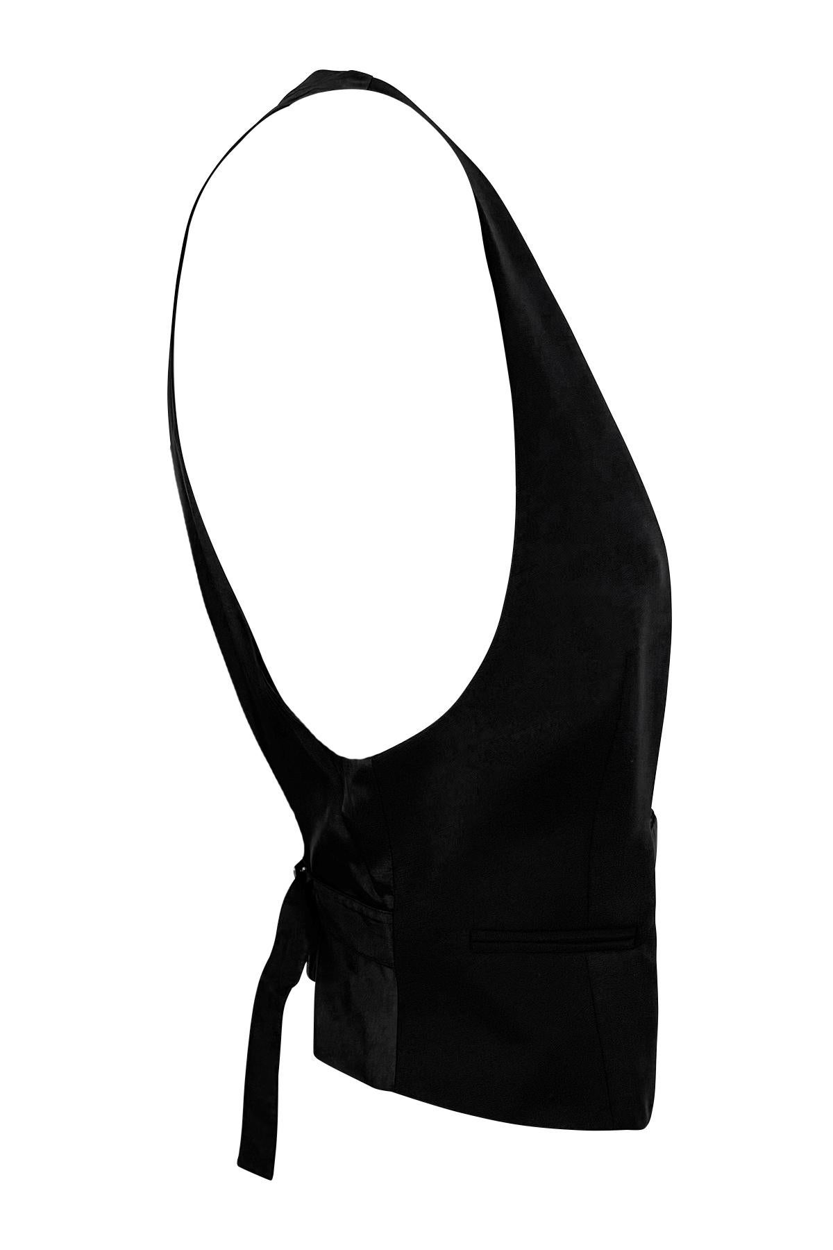 S/S 2001 Yves Saint Laurent by Tom Ford Runway Debut Plunging Black Tuxedo Vest en vente 1