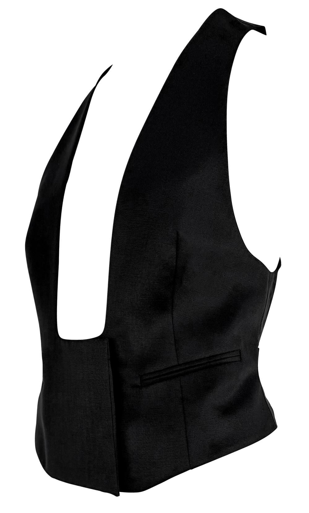 Noir S/S 2001 Yves Saint Laurent by Tom Ford Runway Debut Plunging Black Tuxedo Vest en vente