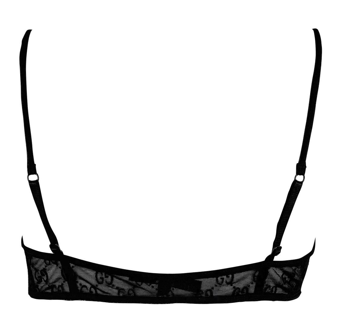 S/S 1998 Gucci by Tom Ford Runway Sheer Black Mesh Velvet GG Crop Top Bralette in vendita 3