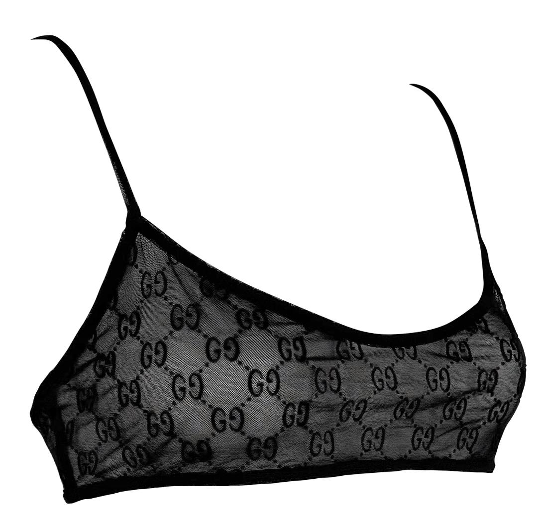 S/S 1998 Gucci by Tom Ford Runway Sheer Black Mesh Velvet GG Crop Top Bralette in vendita 5