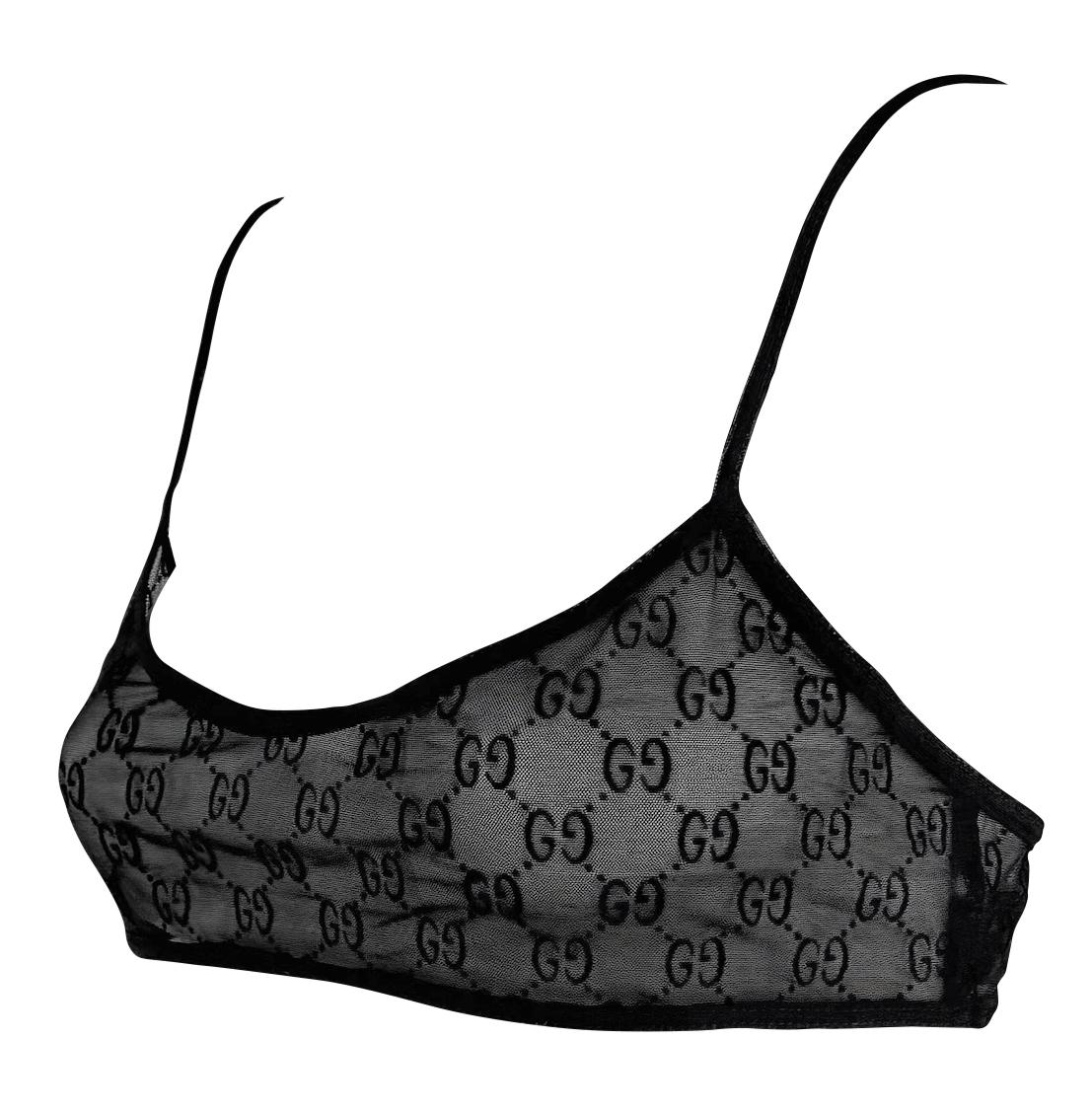 S/S 1998 Gucci by Tom Ford Runway Sheer Black Mesh Velvet GG Crop Top Bralette In condizioni ottime in vendita a West Hollywood, CA