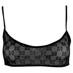 S/S 1998 Gucci by Tom Ford Runway Sheer Black Mesh Velvet GG Crop Top Bralette