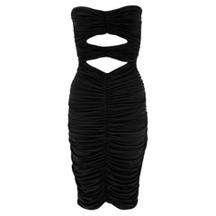 S/S 1991 Norma Kamali Black Bodycon Double Cutout Ruched Strapless Dress