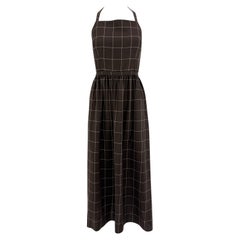 1990s Ralph Lauren Brown Wool Window Pane Backless Wrap Apron-Style Maxi Dress