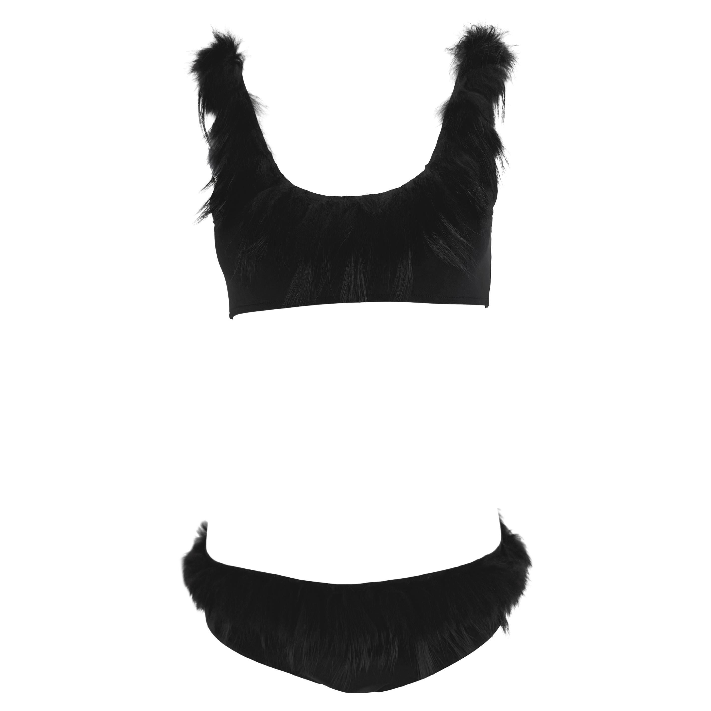 NWT P/E 1998 Fendi by Karl Lagerfeld for Fendi, costume da bagno in pelliccia nera con applicazione di pelliccia in vendita