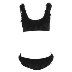 NWT S/S 1998 Fendi by Karl Lagerfeld Black Fur Appliqué Bikini Swimsuit Set