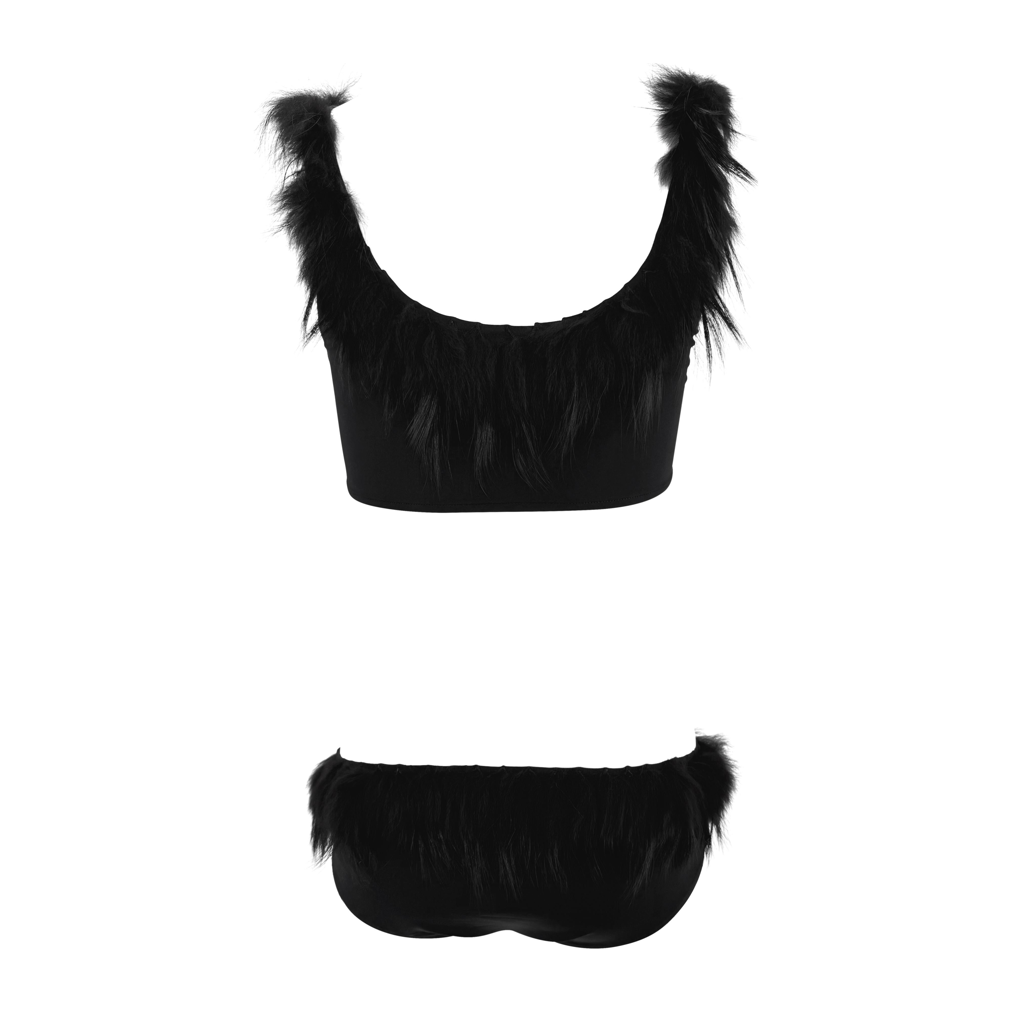 NWT P/E 1998 Fendi by Karl Lagerfeld for Fendi, costume da bagno in pelliccia nera con applicazione di pelliccia in vendita 1